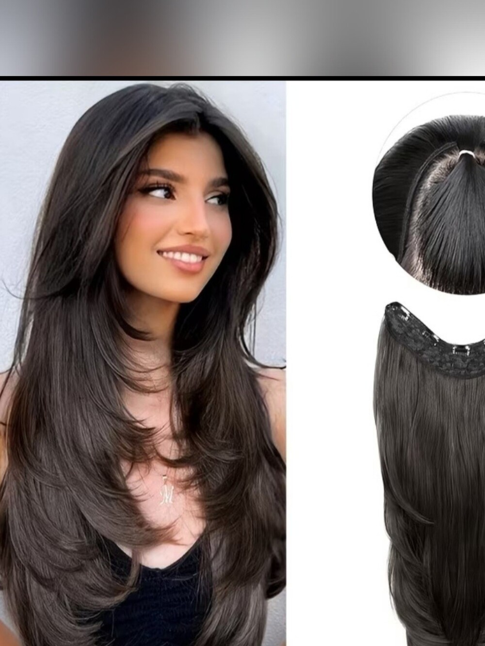 NWT Brown Long Layered Clip-In Hairpiece - Natural Shine